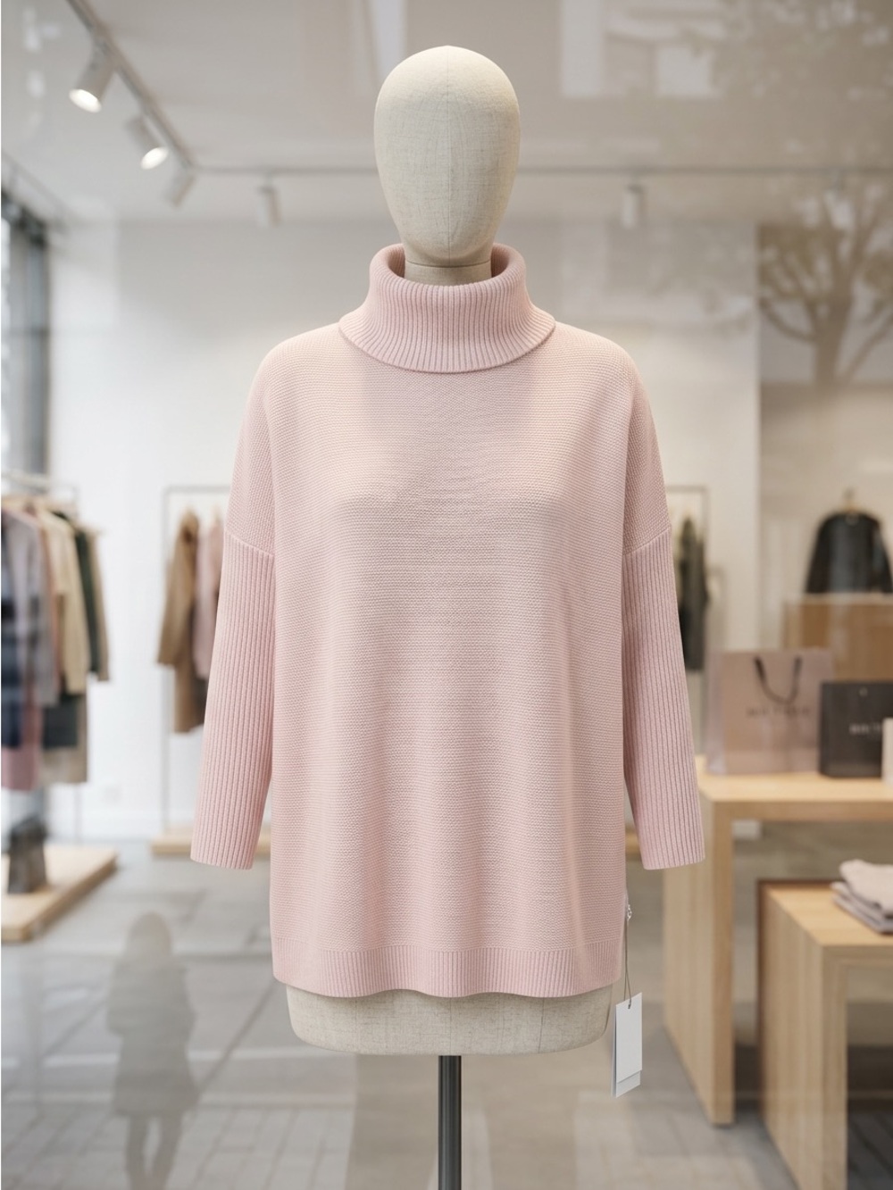 Pink Turtleneck Batwing Knit Sweater